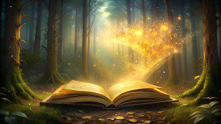 Storybook with sparkles and light emerging
