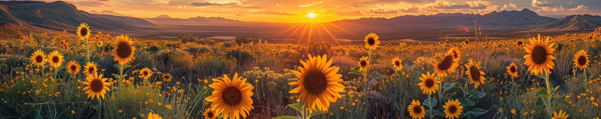 Sunflowers in the desert during beautiful sunset